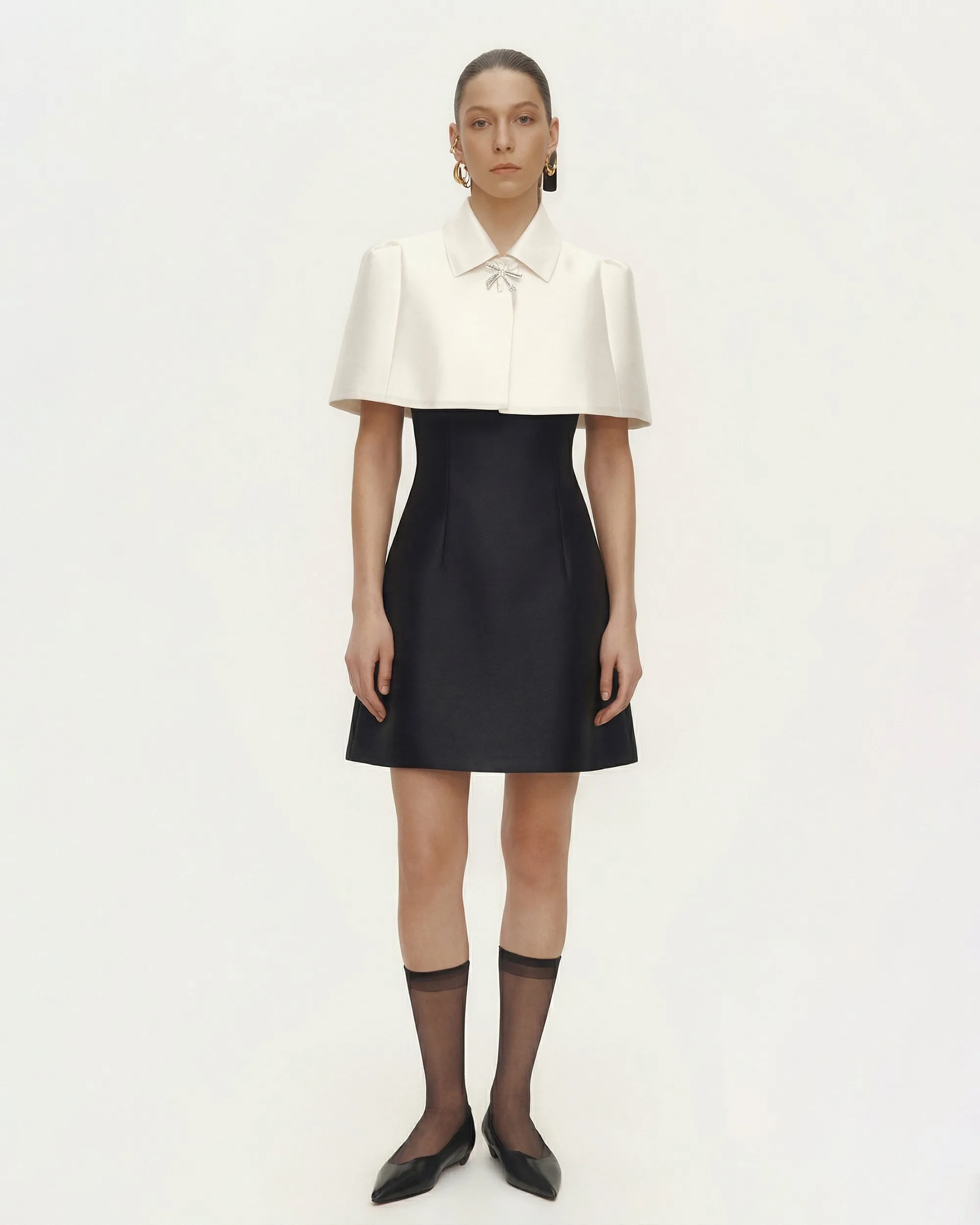 Two Tone Cape Collar Dress - Black White sold by JW PEI