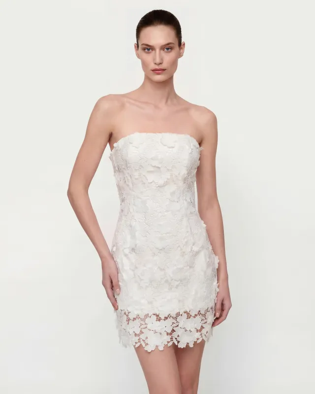 Blossom Lace Strapless Mini Dress - White made by JW PEI