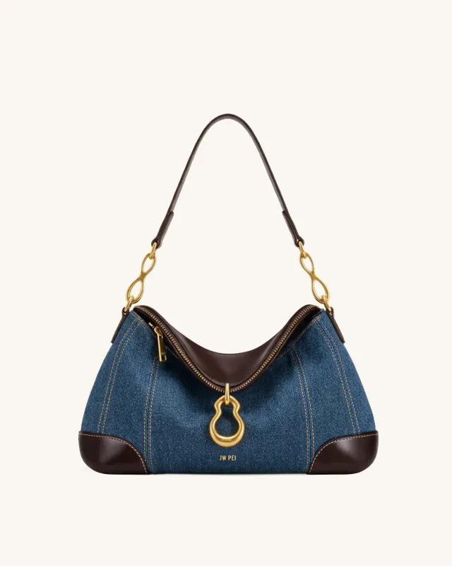 Jayla Metal Pendant Embellished Shoulder Bag - Blue Denim made by JW PEI