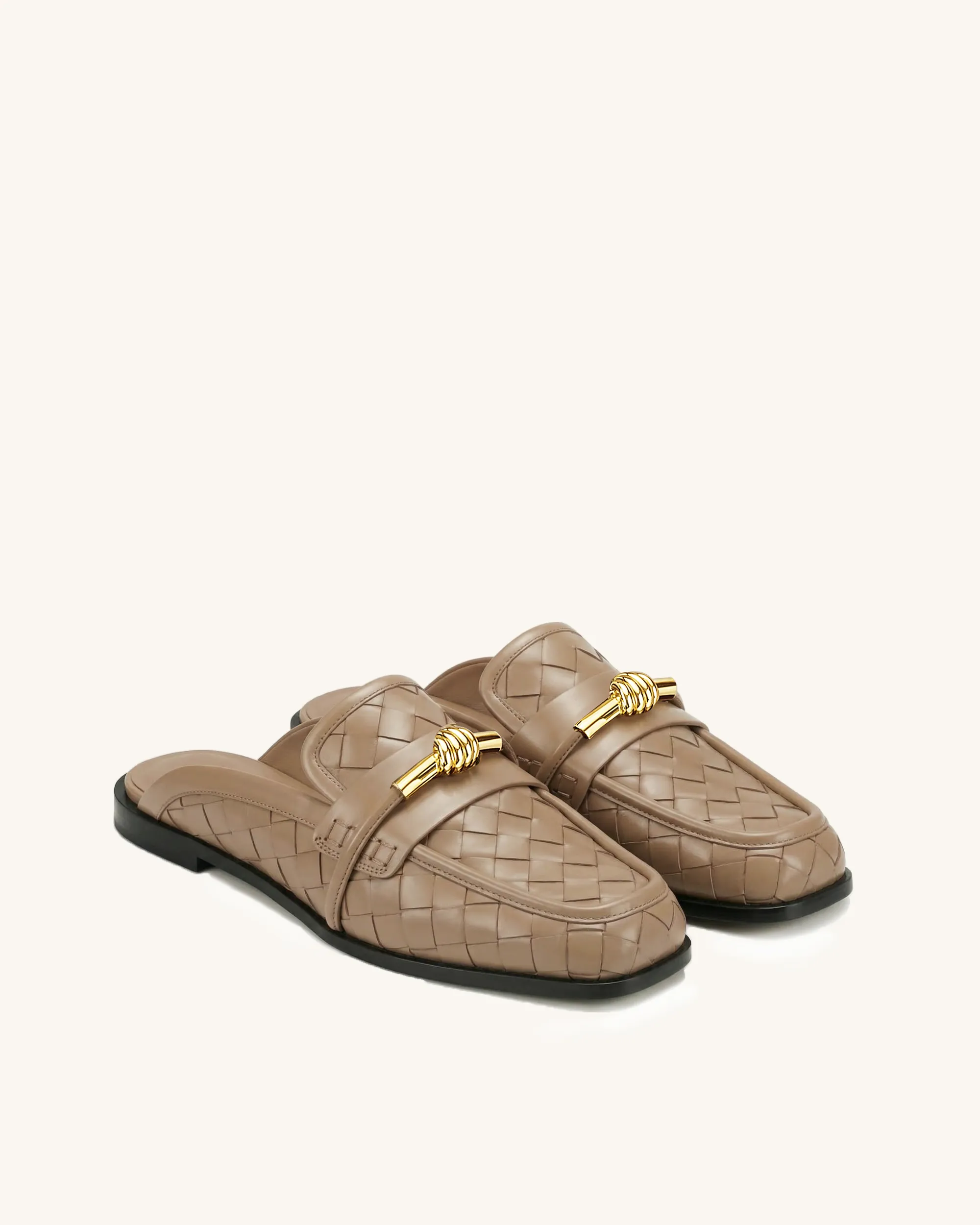 Elowen Woven Horsebit Mule Loafers - Khaki sold by JW PEI