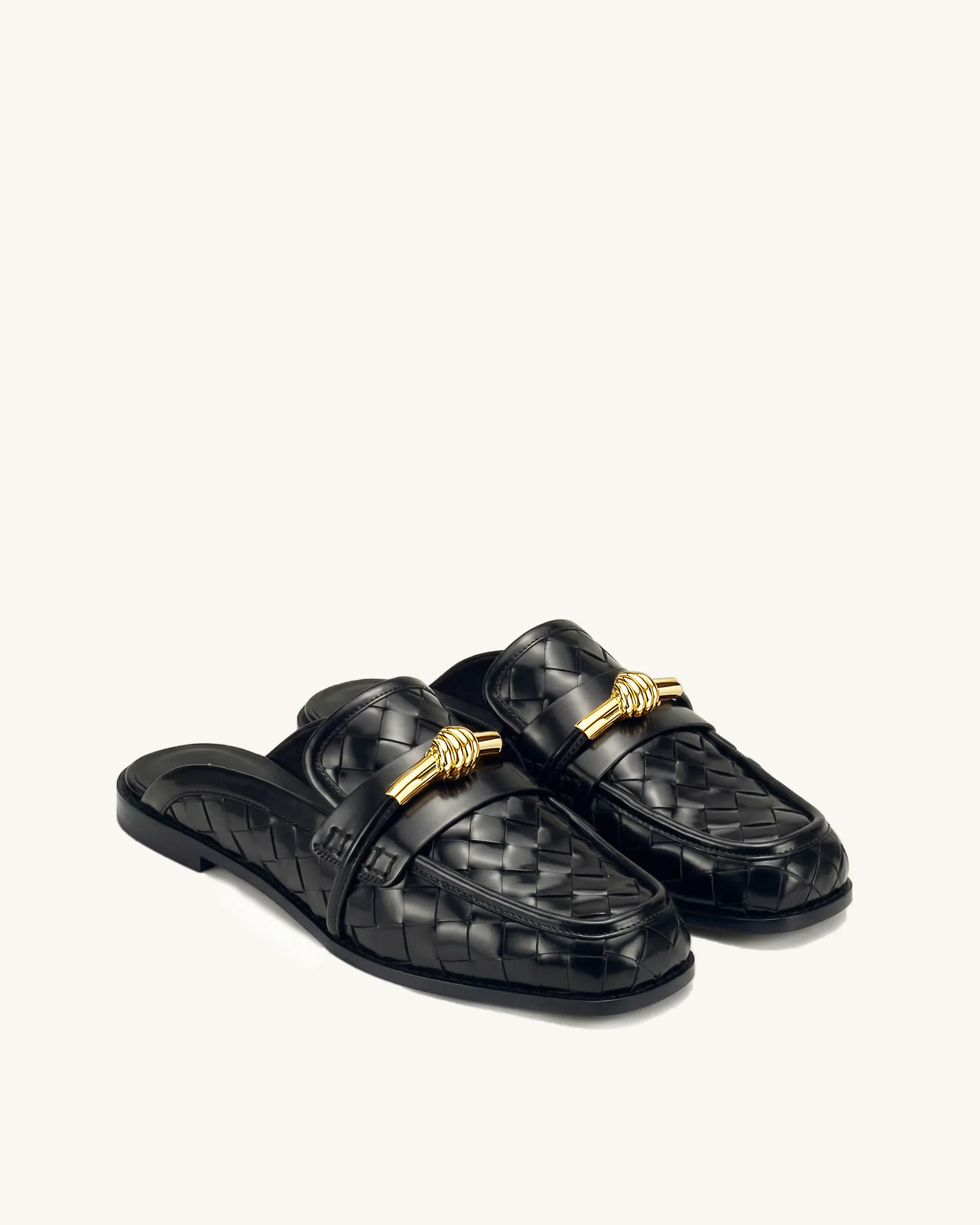 Elowen Woven Horsebit Mule Loafers - Black sold by JW PEI