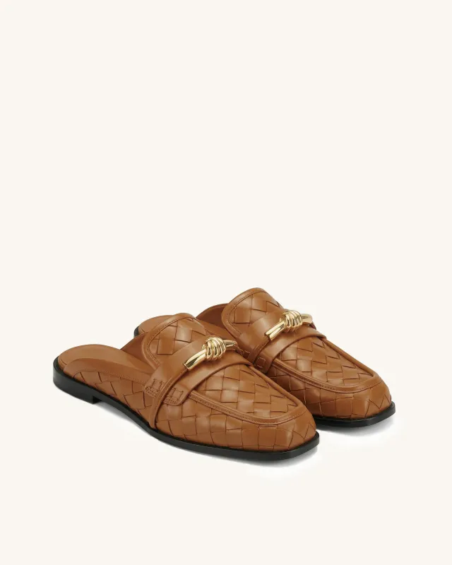 Elowen Woven Horsebit Mule Loafers - Brown made by JW PEI