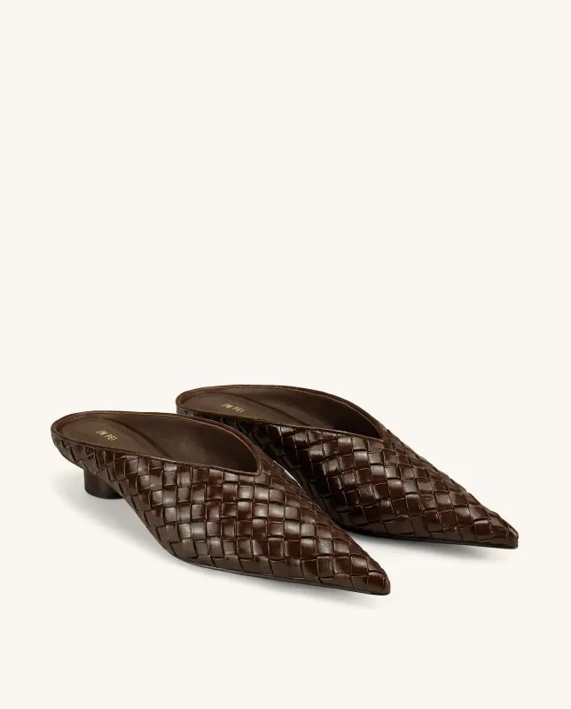 Helena Woven Textured Pointed Toe Mules - Brown made by JW PEI