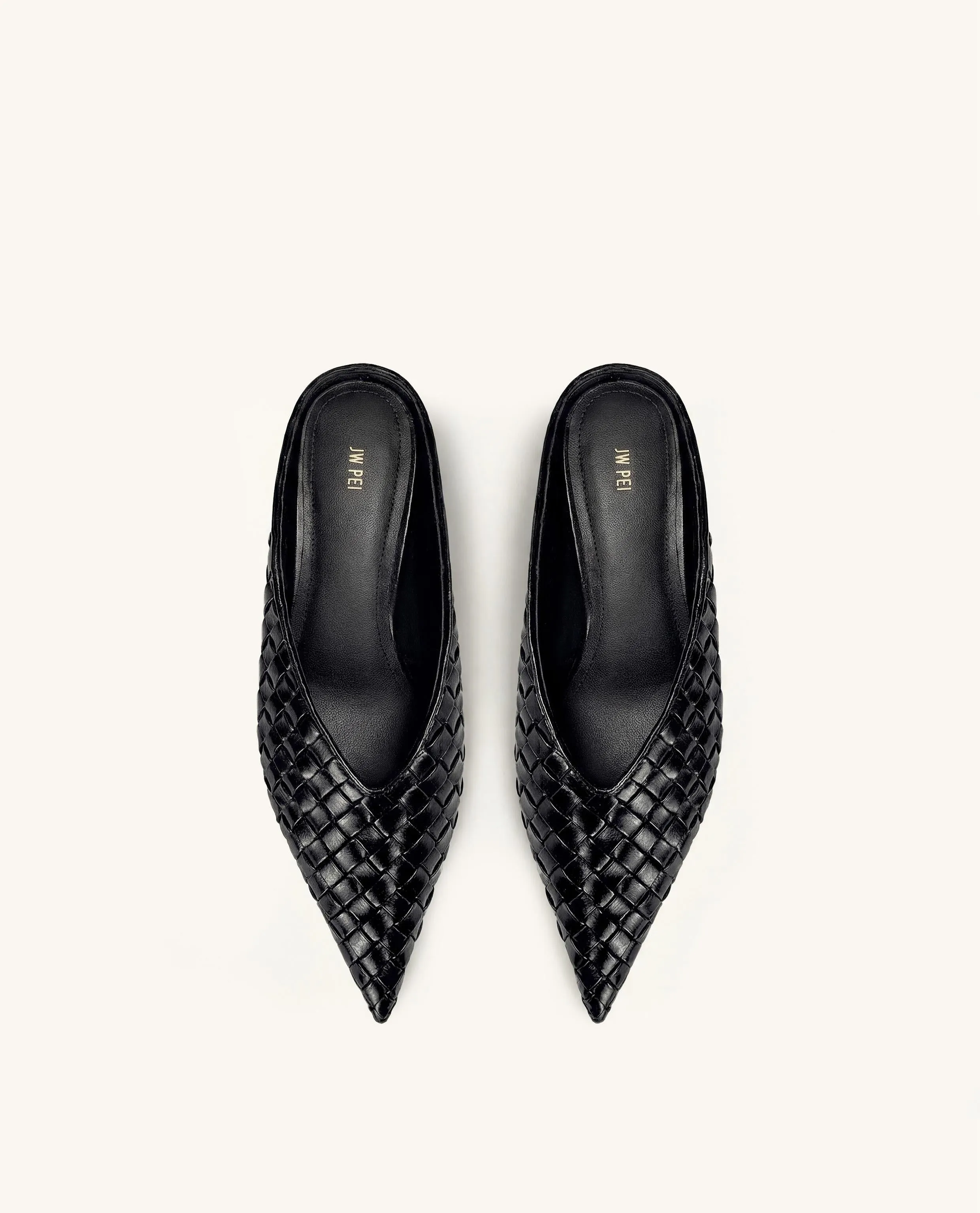 Helena Woven Textured Pointed Toe Mules - Black sold by JW PEI product image thumbnail 2