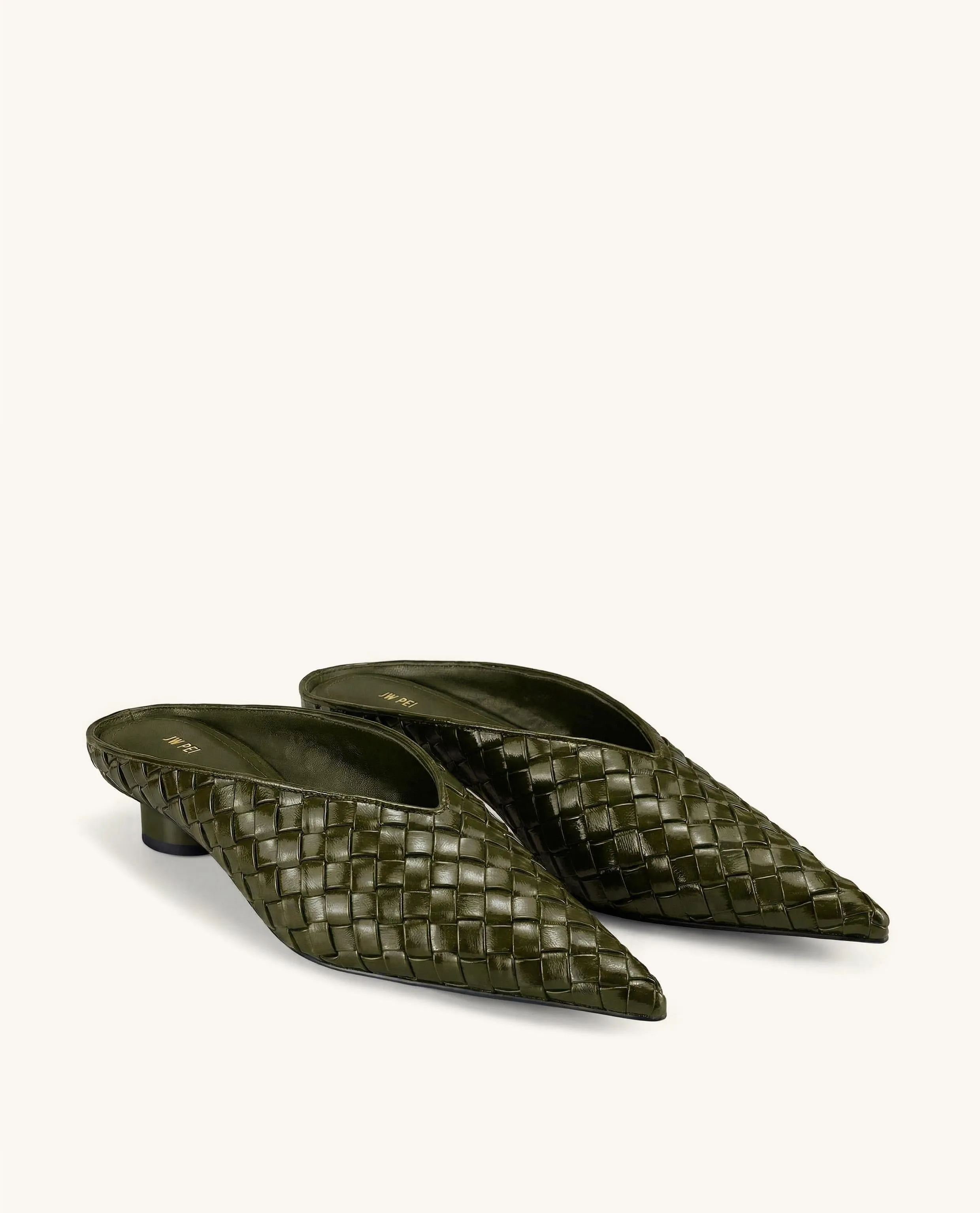 Helena Woven Textured Pointed Toe Mules - Olive Green sold by JW PEI