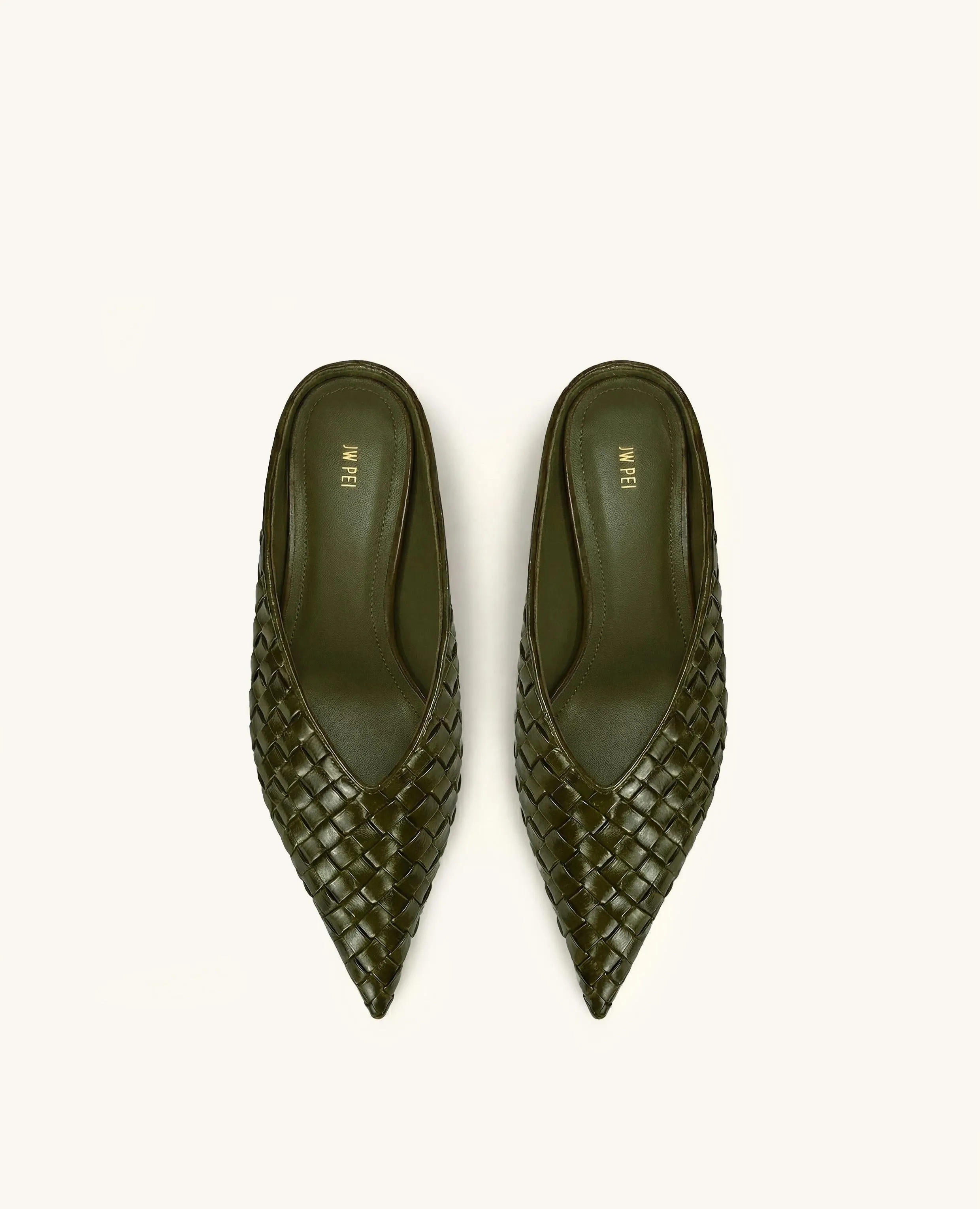 Helena Woven Textured Pointed Toe Mules - Olive Green sold by JW PEI product image thumbnail 2
