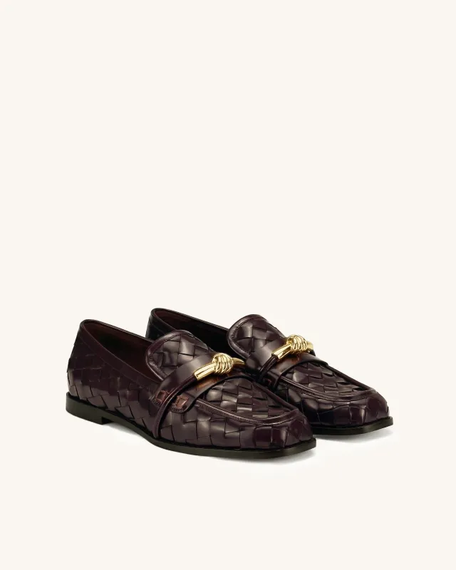 Elowen Woven Horsebit Loafers - Burgundy made by JW PEI