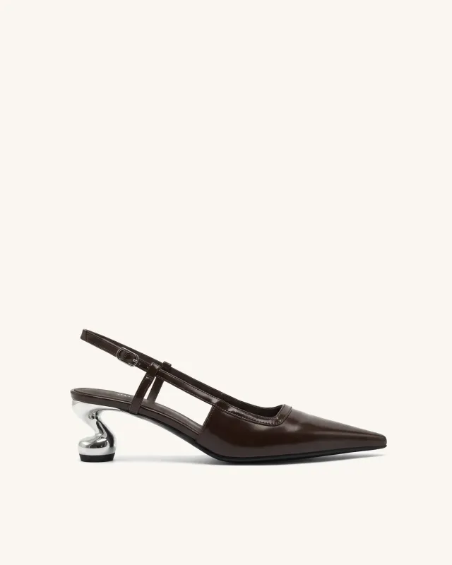 Hannah Sculptural Heel T-Strap Slingback Pumps - Dark Brown made by JW PEI