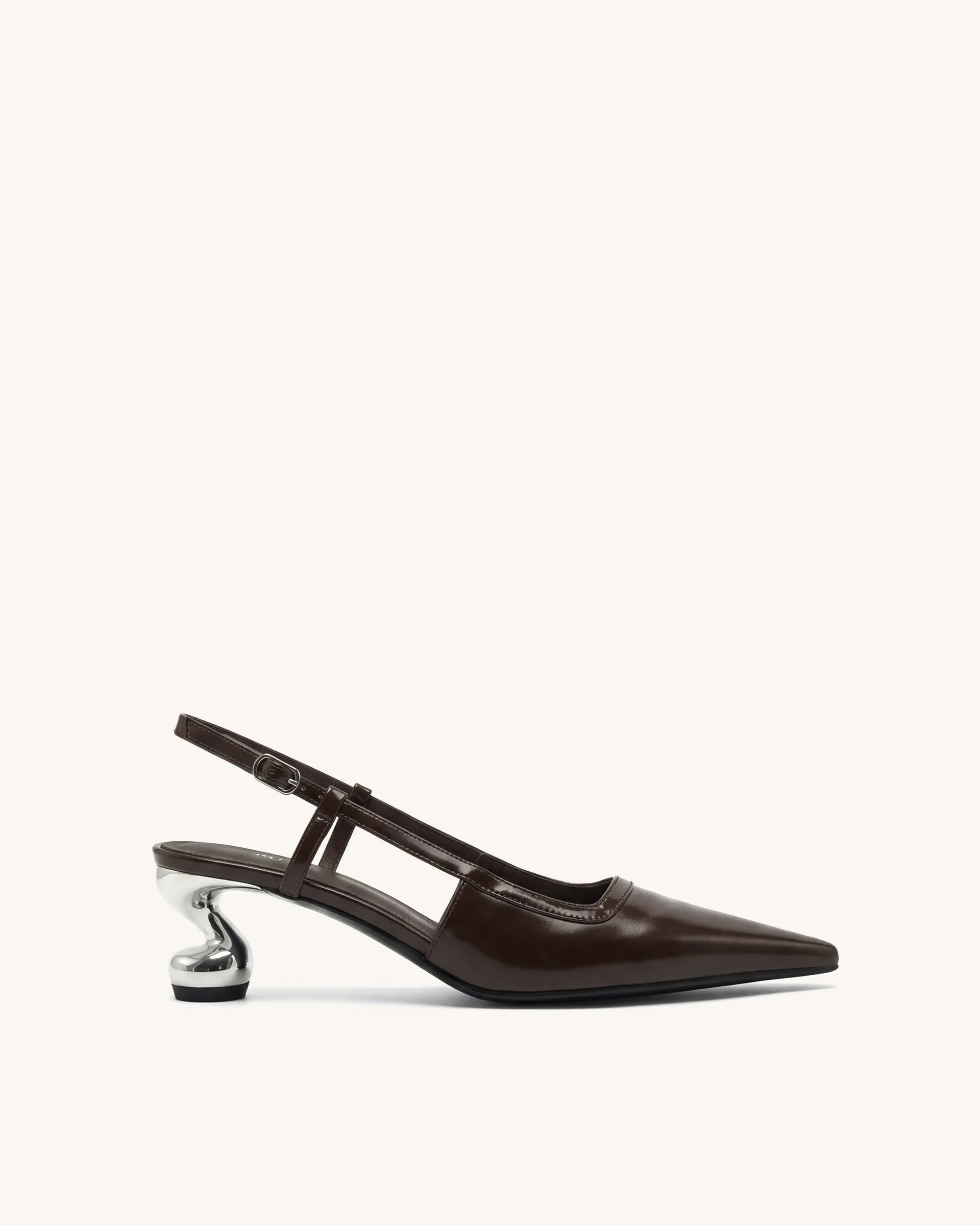 Hannah Sculptural Heel T-Strap Slingback Pumps - Dark Brown sold by JW PEI