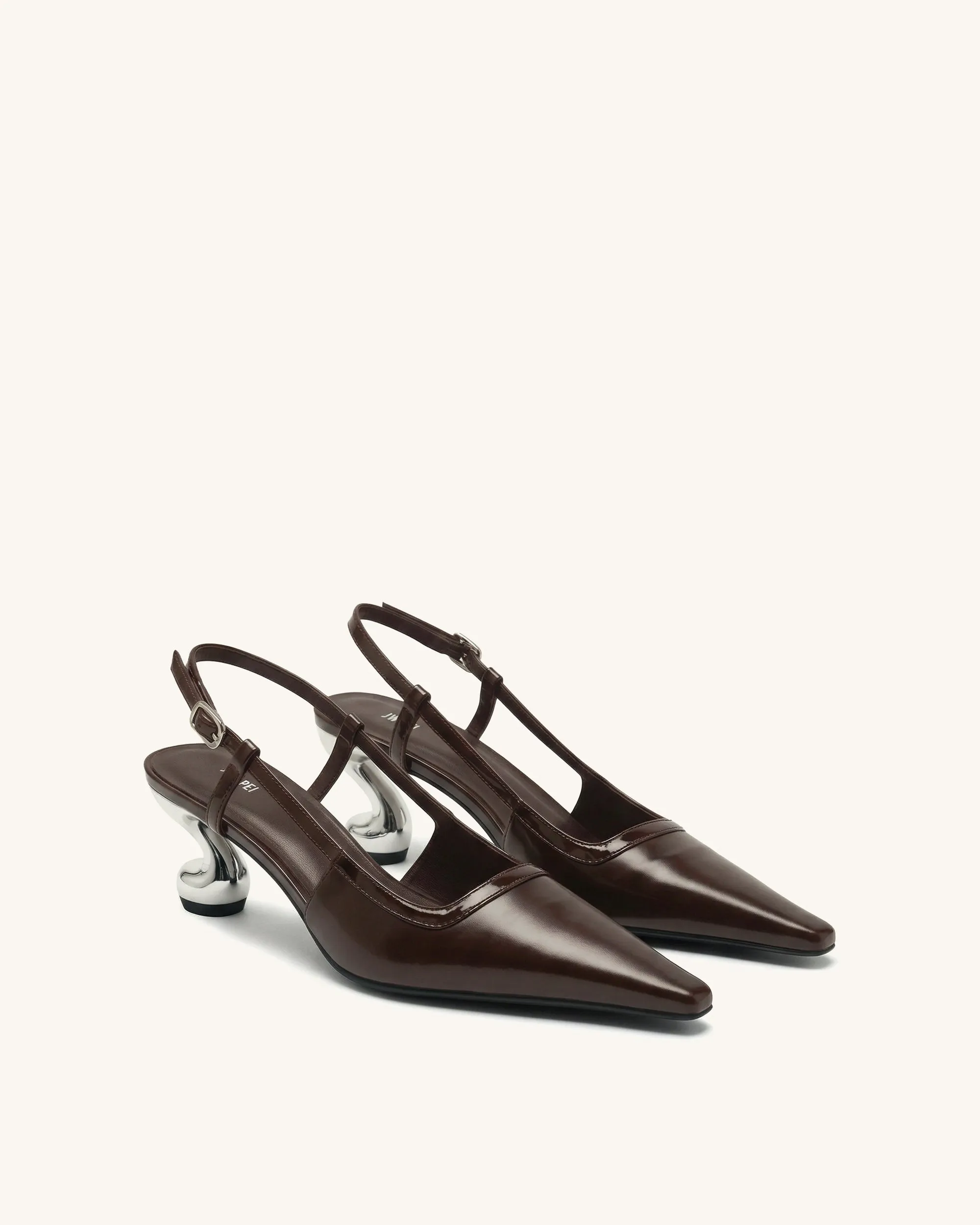 Hannah Sculptural Heel T-Strap Slingback Pumps - Dark Brown sold by JW PEI product image thumbnail 2