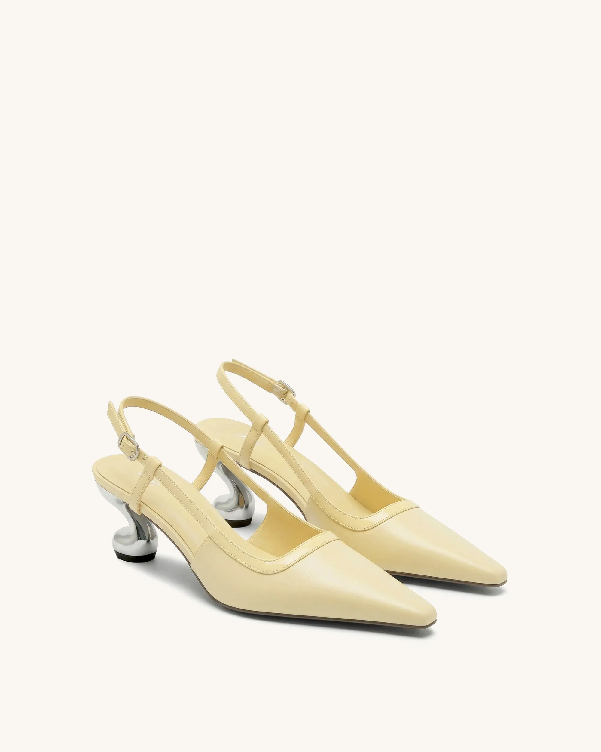 Hannah Sculptural Heel T-Strap Slingback Pumps - Yellow sold by JW PEI product image thumbnail 2