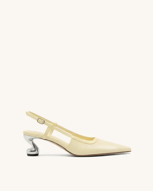 Hannah Sculptural Heel T-Strap Slingback Pumps - Yellow made by JW PEI
