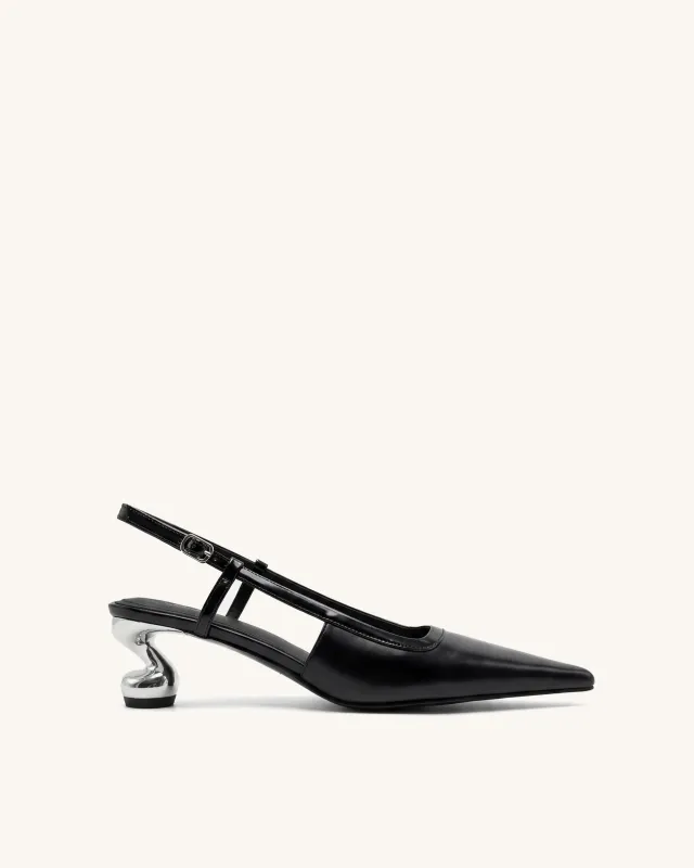Hannah Sculptural Heel T-Strap Slingback Pumps - Black made by JW PEI