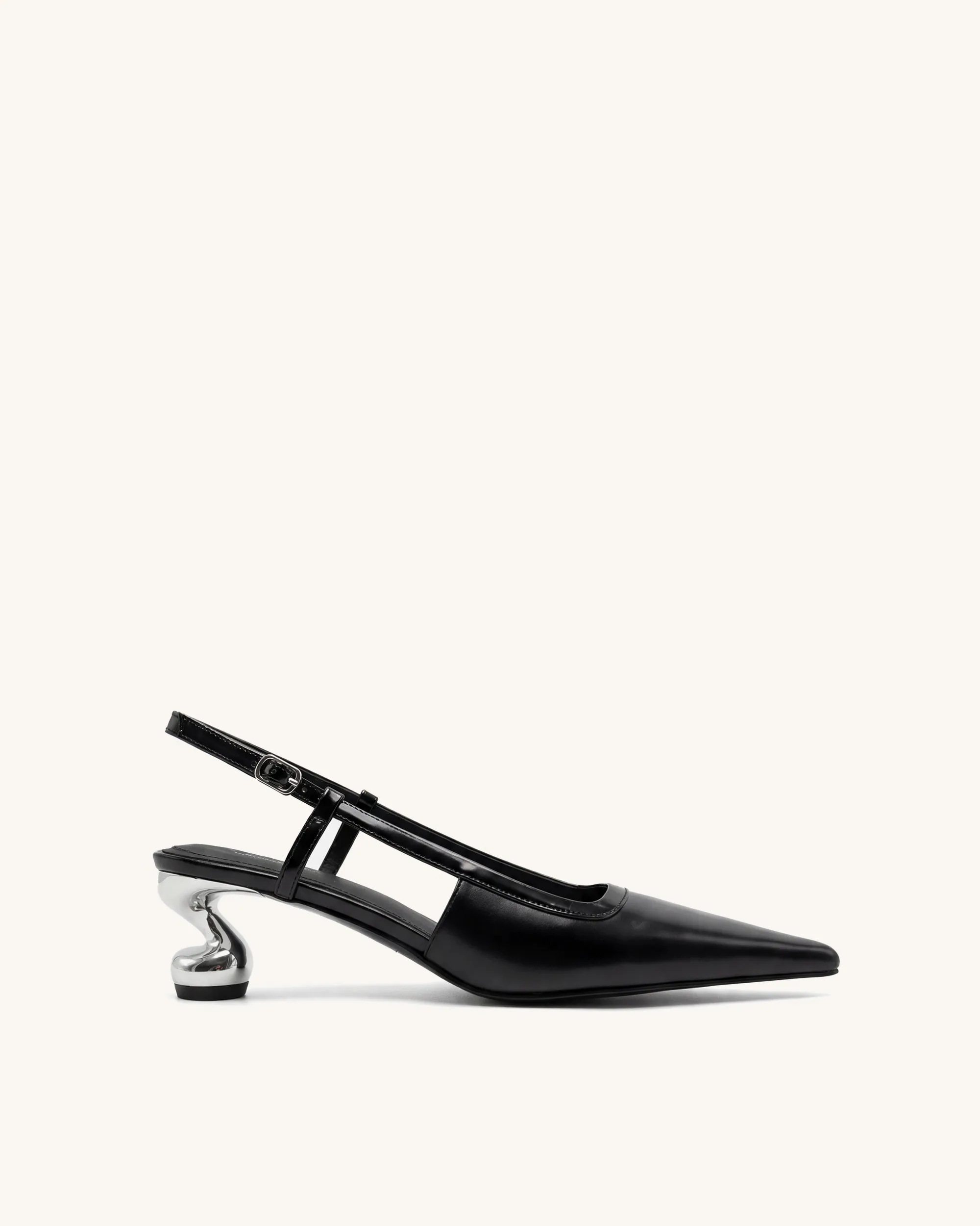 Hannah Sculptural Heel T-Strap Slingback Pumps - Black sold by JW PEI