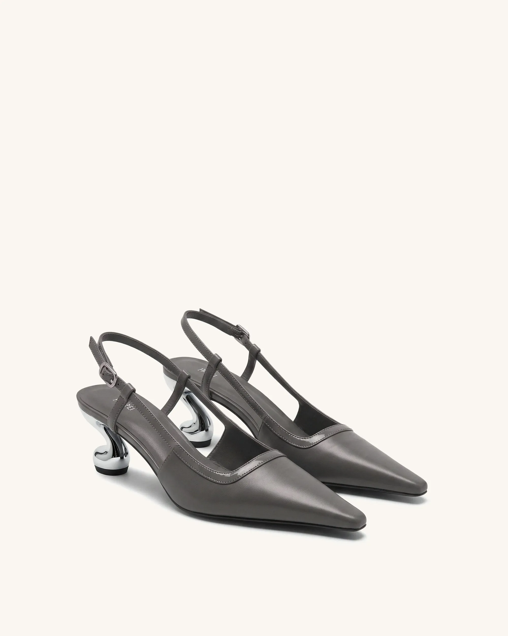 Hannah Sculptural Heel T-Strap Slingback Pumps - Gray sold by JW PEI product image thumbnail 2