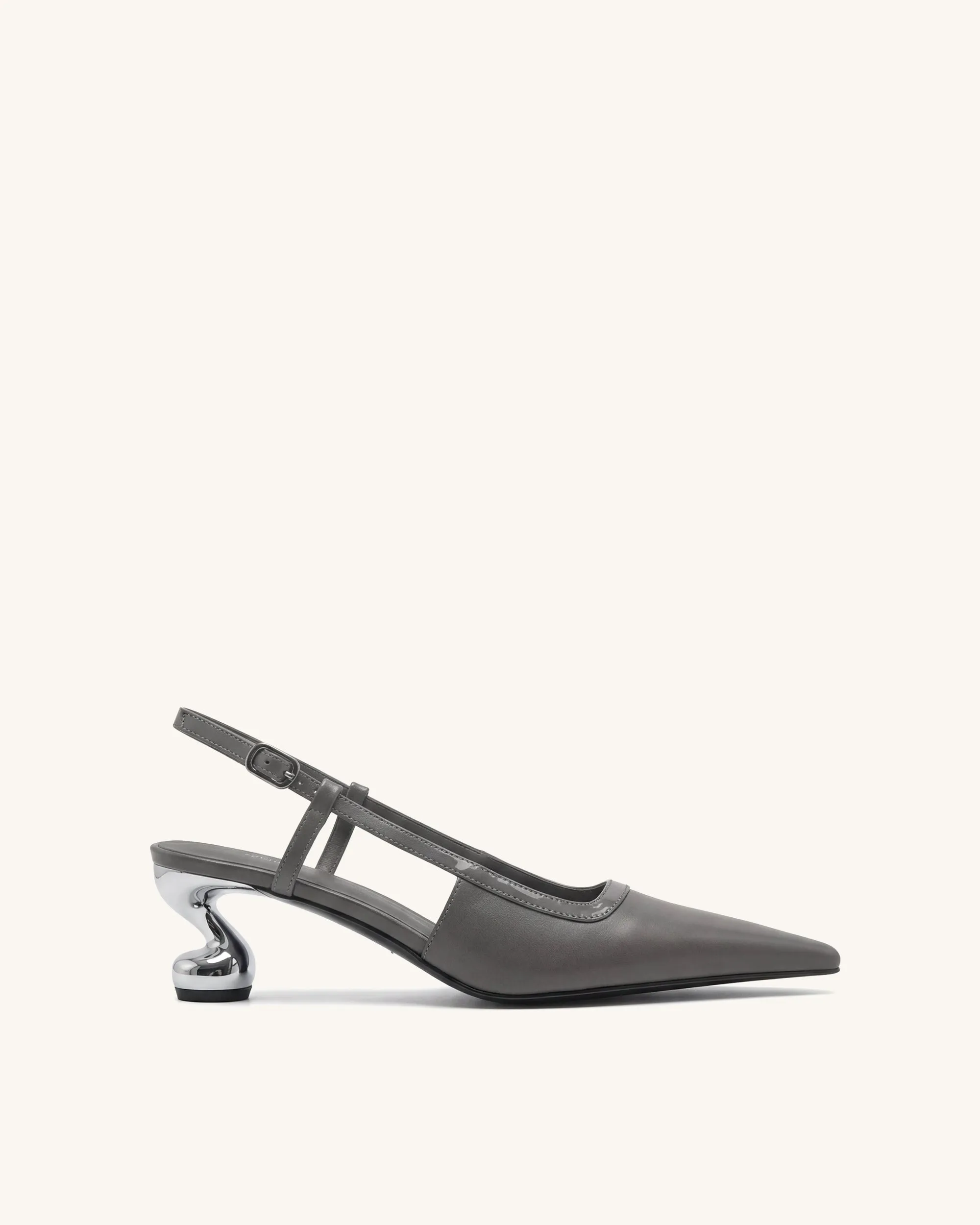 Hannah Sculptural Heel T-Strap Slingback Pumps - Gray sold by JW PEI