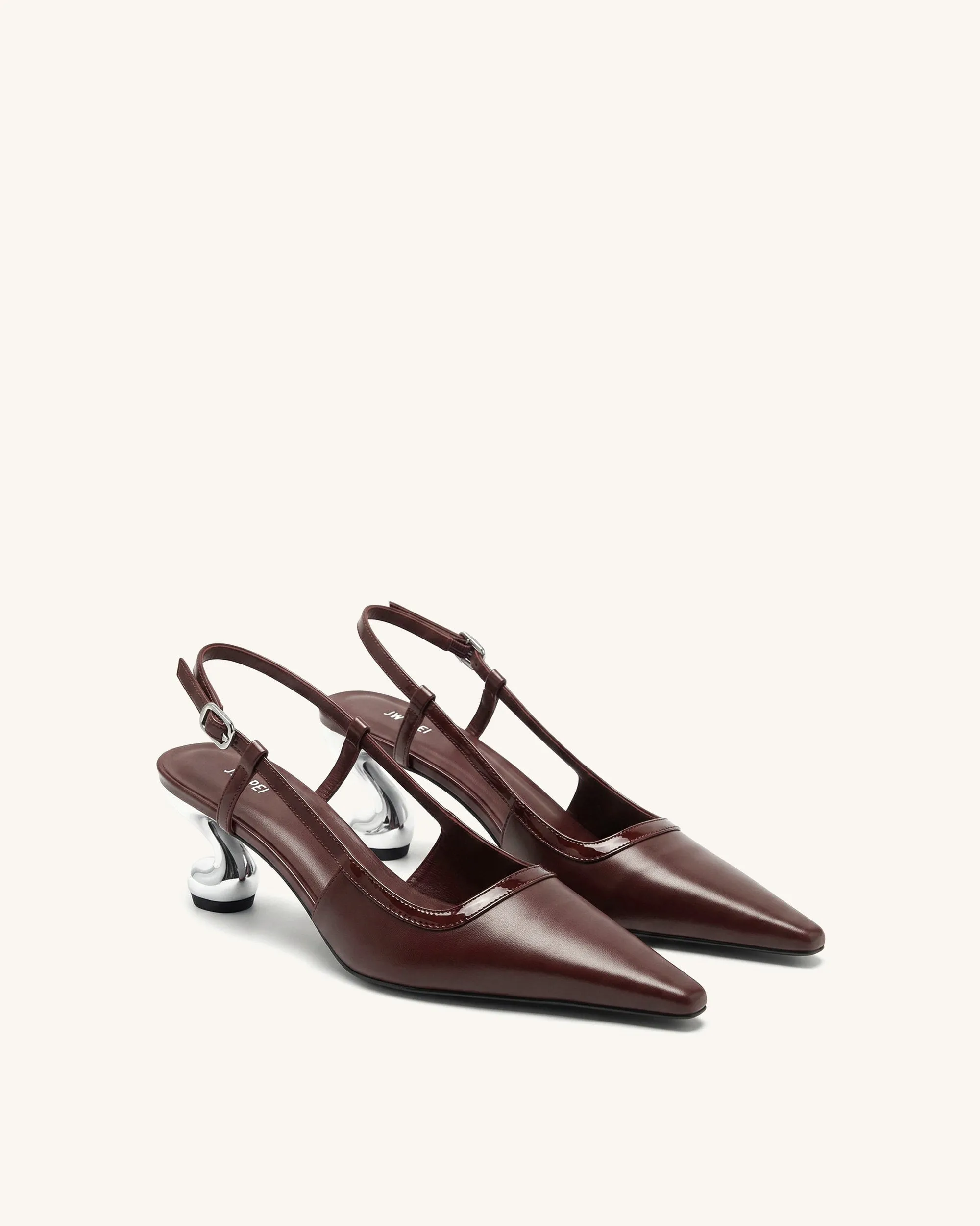 Hannah Sculptural Heel T-Strap Slingback Pumps - Burgundy sold by JW PEI product image thumbnail 2