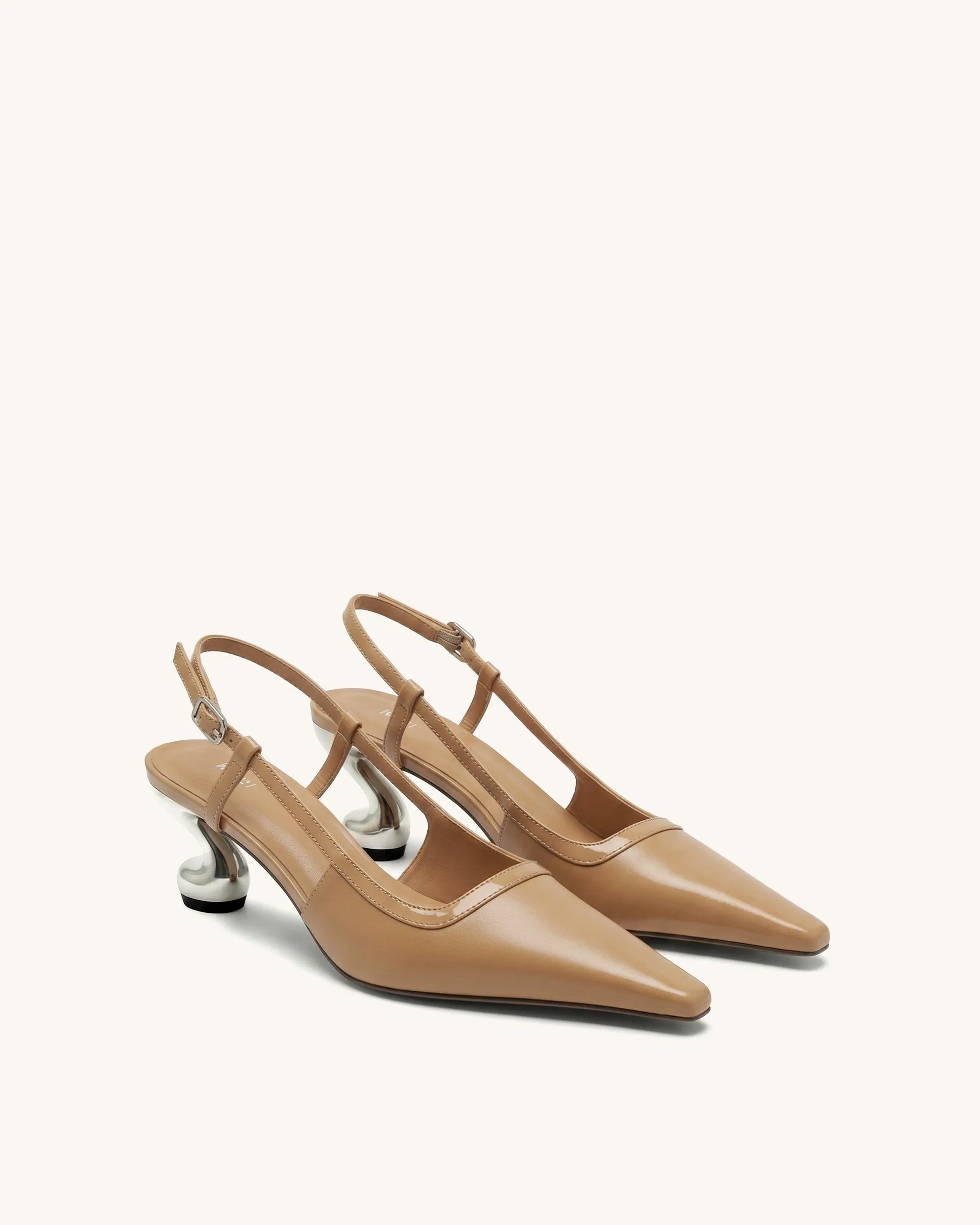 Hannah Sculptural Heel T-Strap Slingback Pumps - Khaki sold by JW PEI product image thumbnail 2