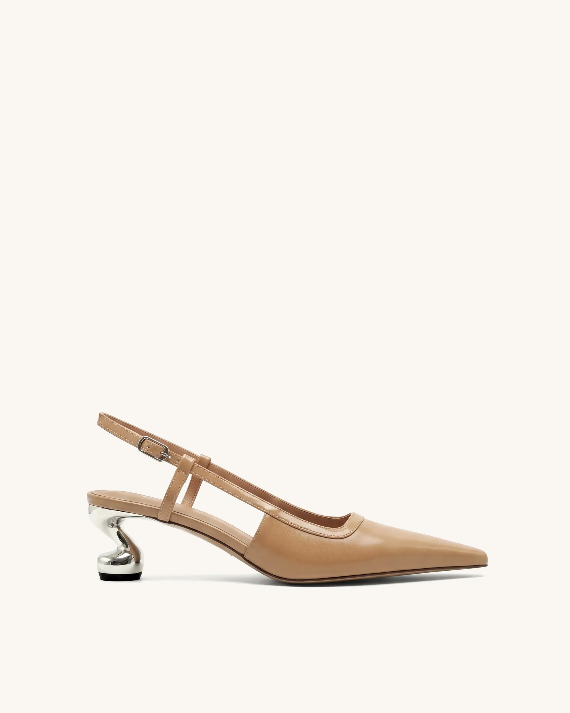 Hannah Sculptural Heel T-Strap Slingback Pumps - Khaki sold by JW PEI