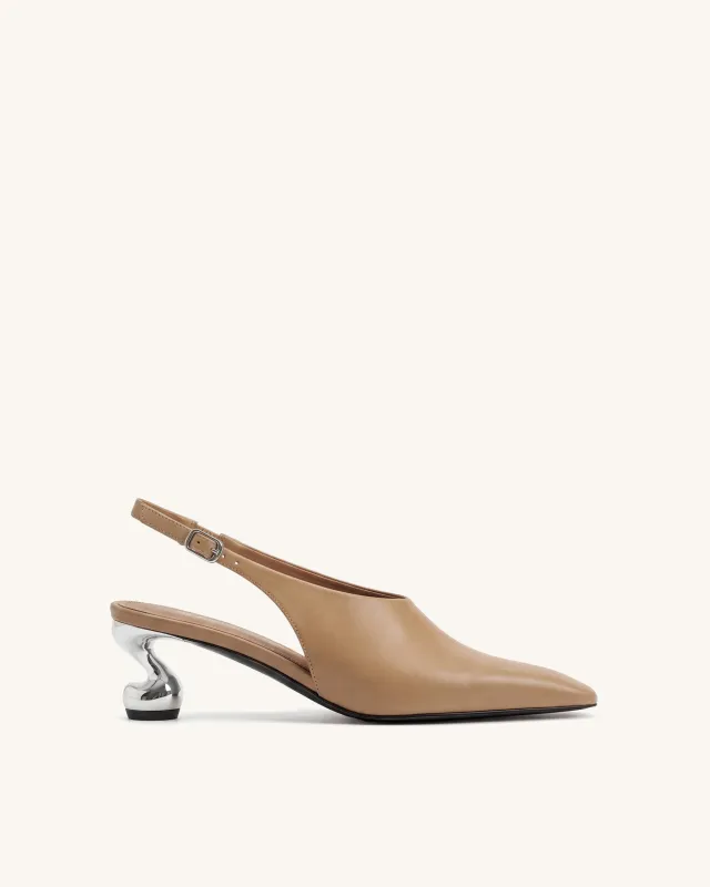Hannah Sculptural Heel Slingback Pumps - Khaki made by JW PEI
