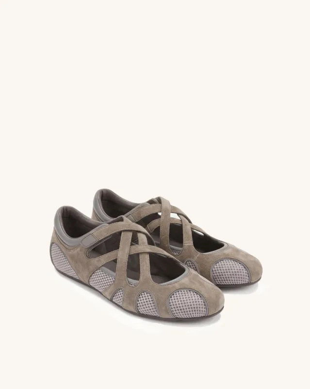 Thalia Mesh Panel Multi-Strap Ballet Flats - Khaki made by JW PEI