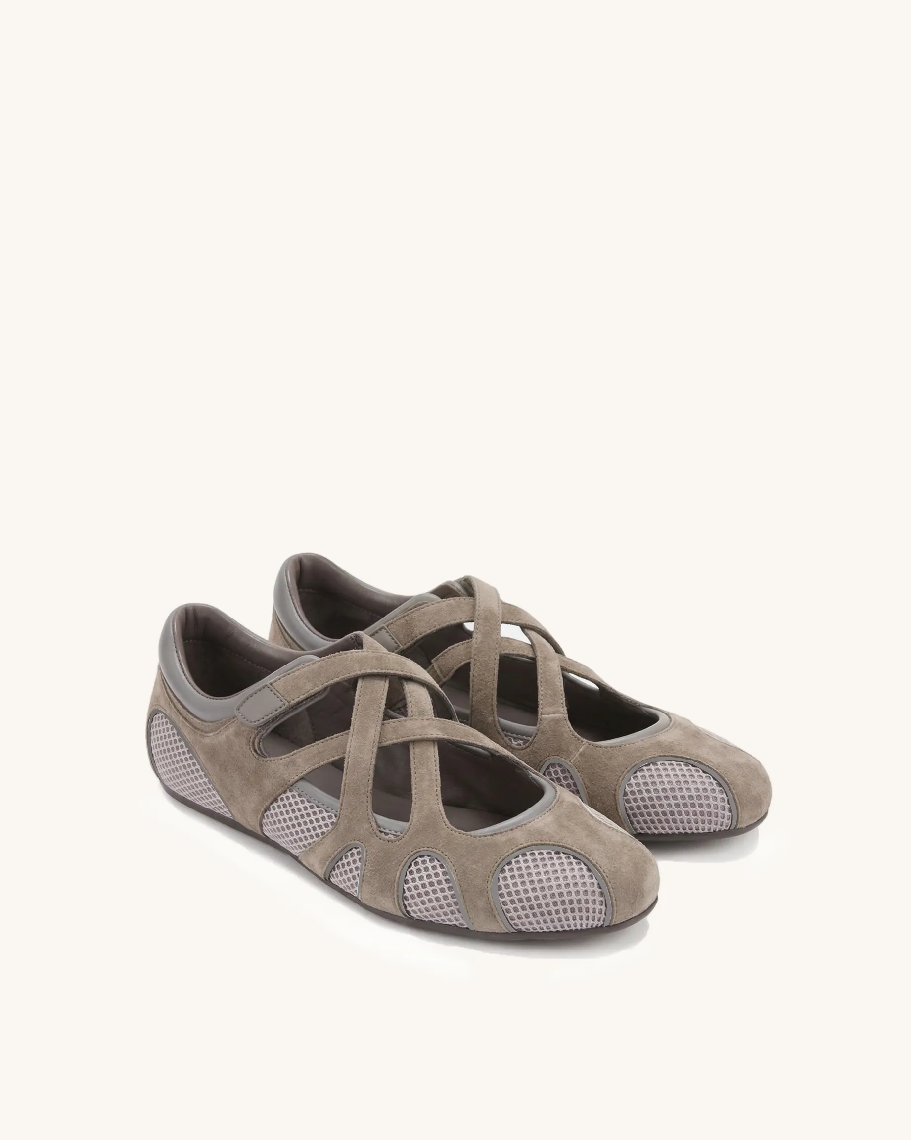 Thalia Mesh Panel Multi-Strap Ballet Flats - Khaki sold by JW PEI