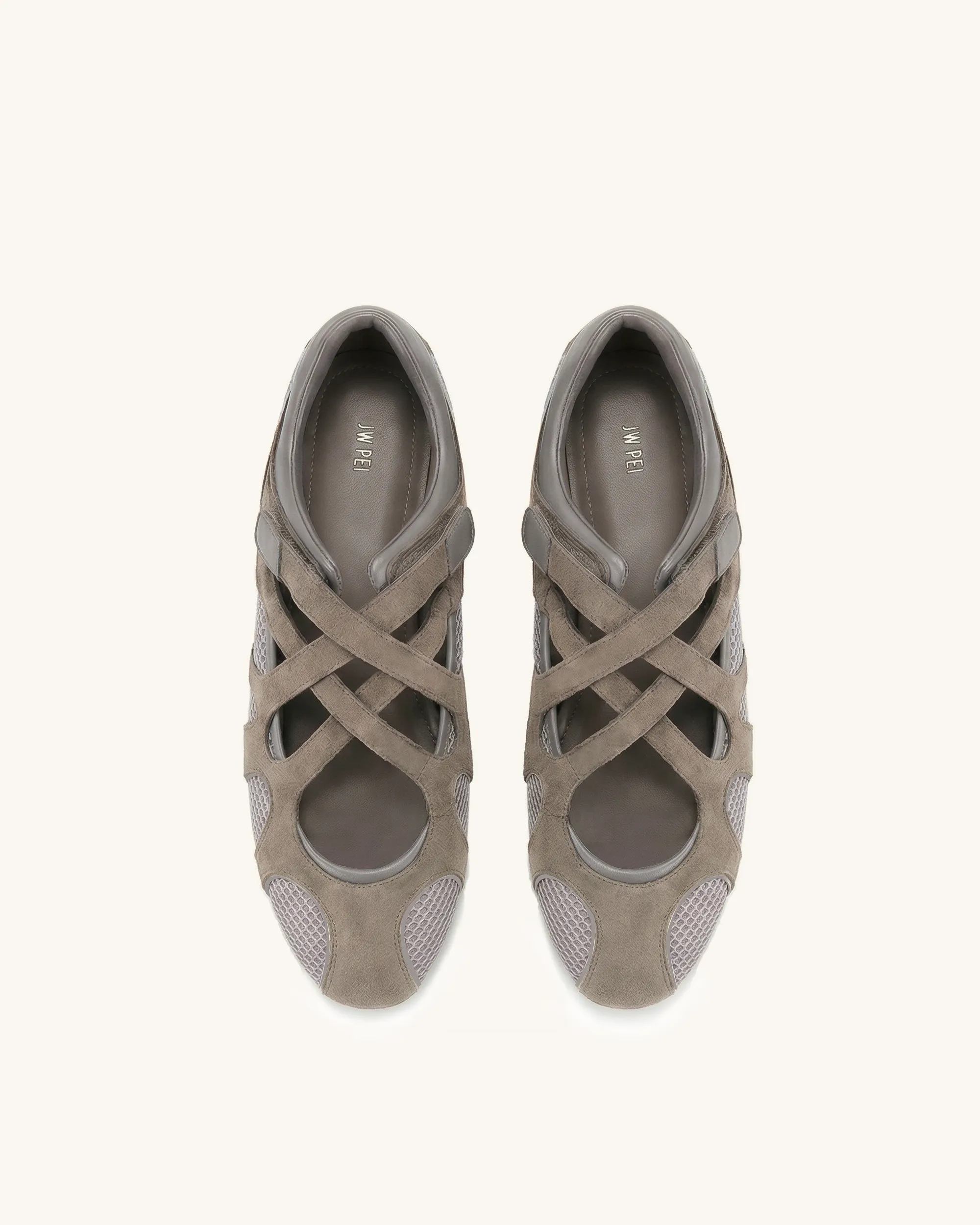 Thalia Mesh Panel Multi-Strap Ballet Flats - Khaki sold by JW PEI product image thumbnail 2