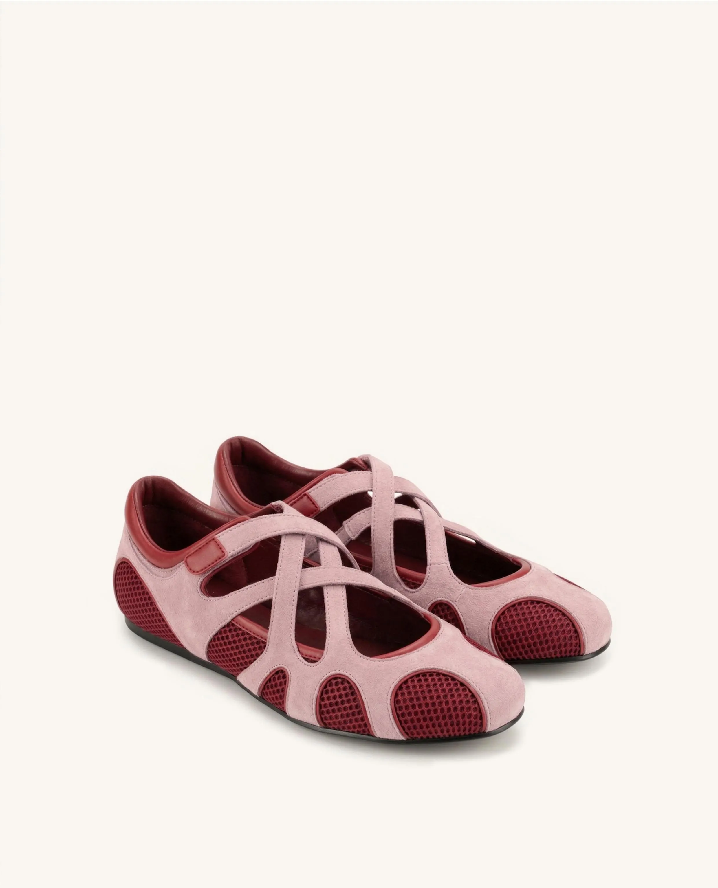 Thalia Mesh Panel Multi-Strap Ballet Flats - Dusty Rose sold by JW PEI