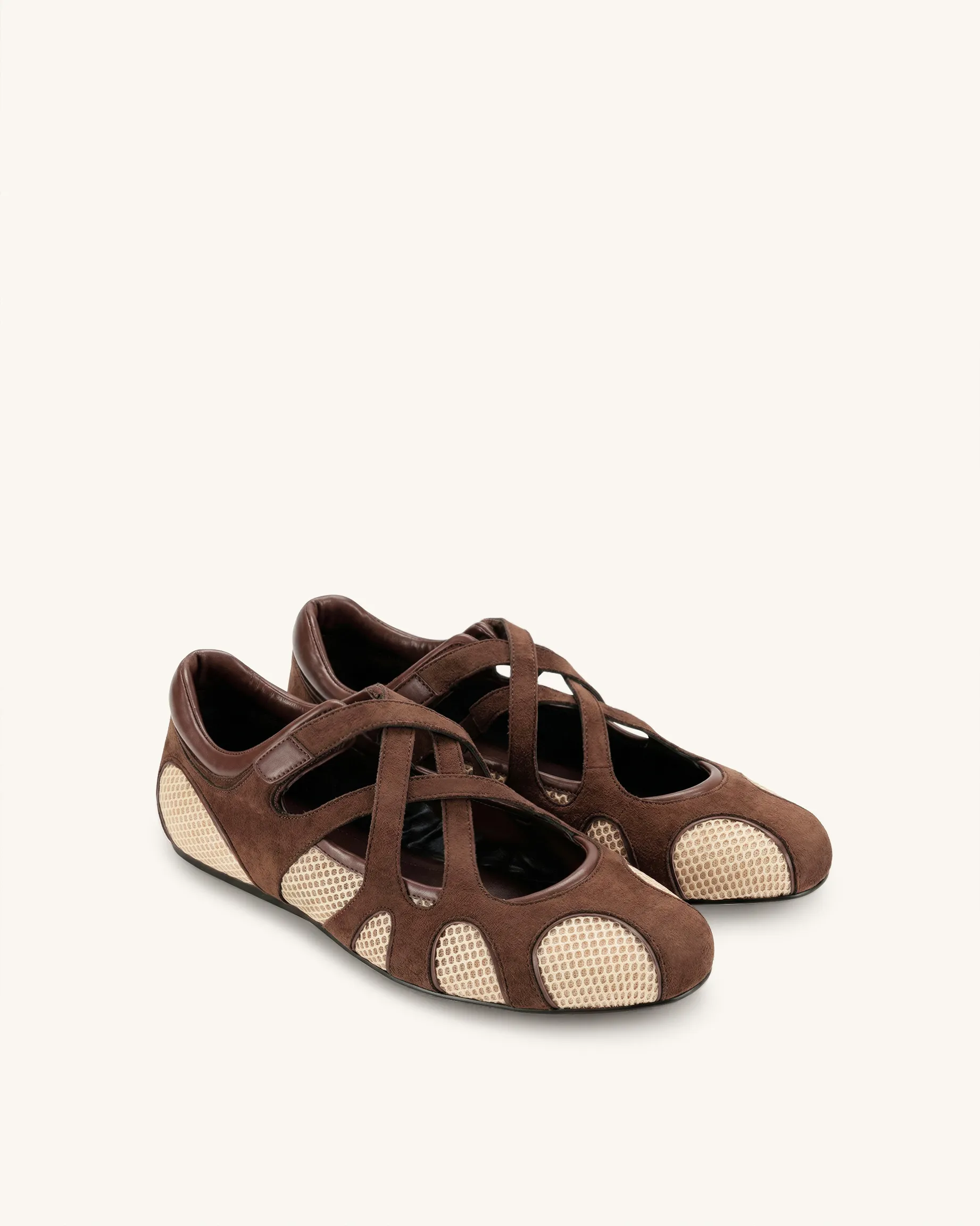 Thalia Mesh Panel Multi-Strap Ballet Flats - Brown Beige sold by JW PEI product image thumbnail 2