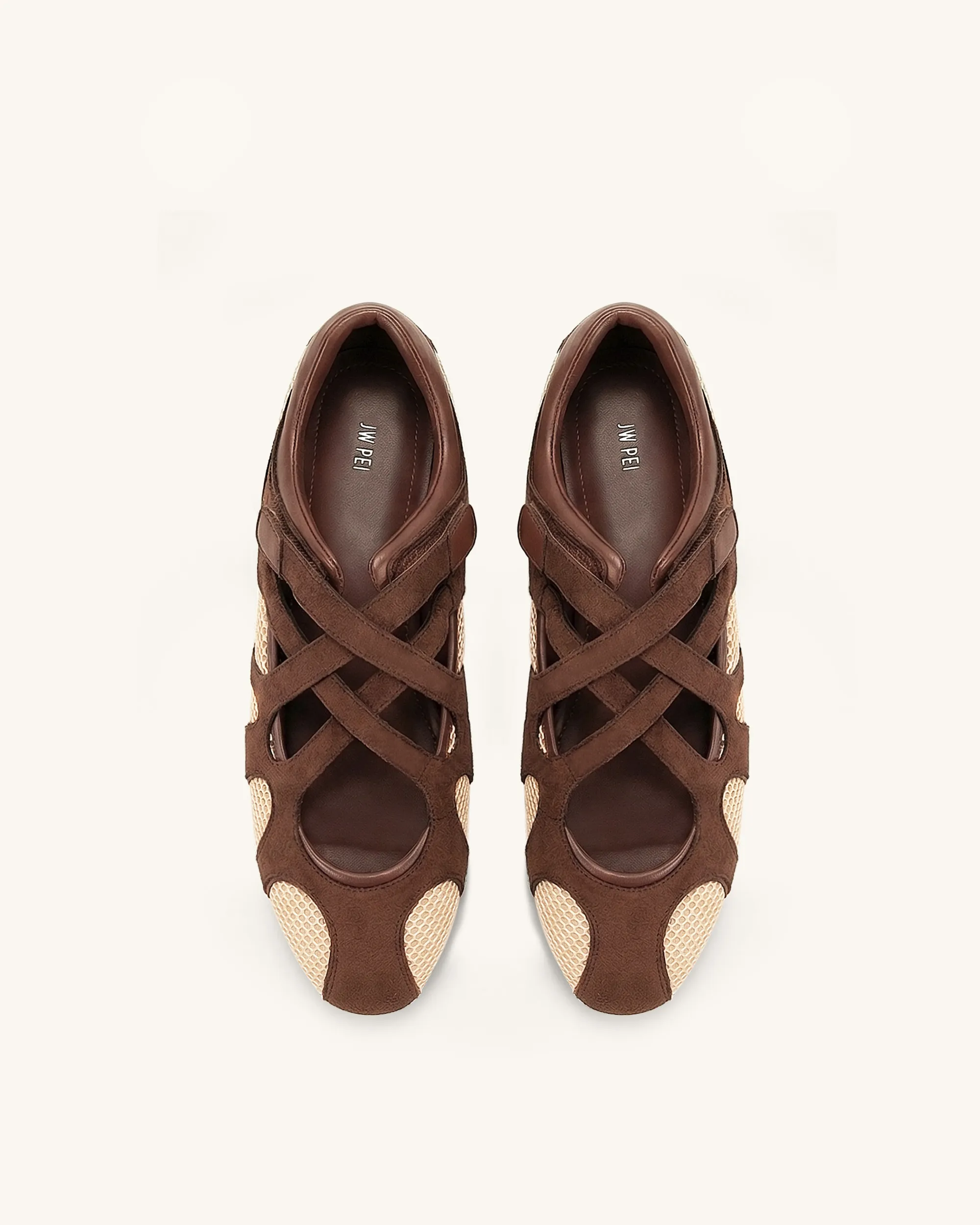 Thalia Mesh Panel Multi-Strap Ballet Flats - Brown Beige sold by JW PEI product image thumbnail 3