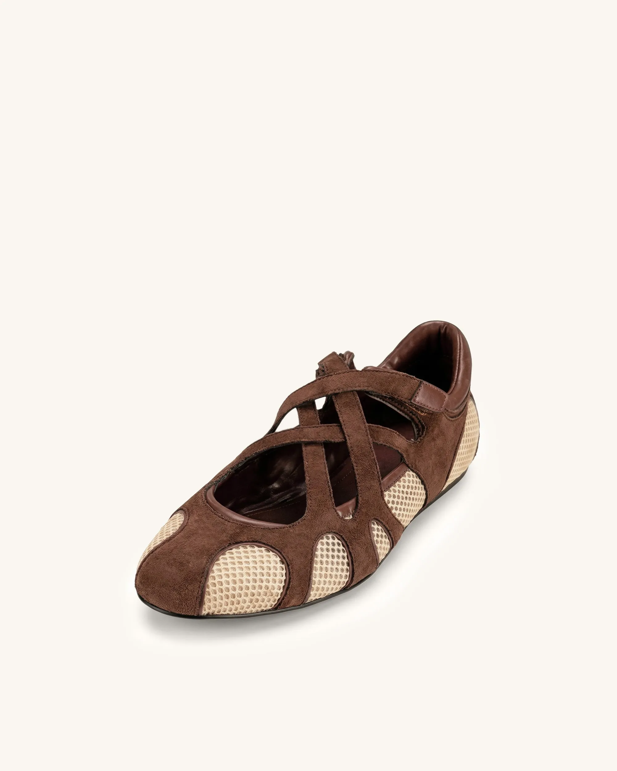 Thalia Mesh Panel Multi-Strap Ballet Flats - Brown Beige sold by JW PEI product image thumbnail 4