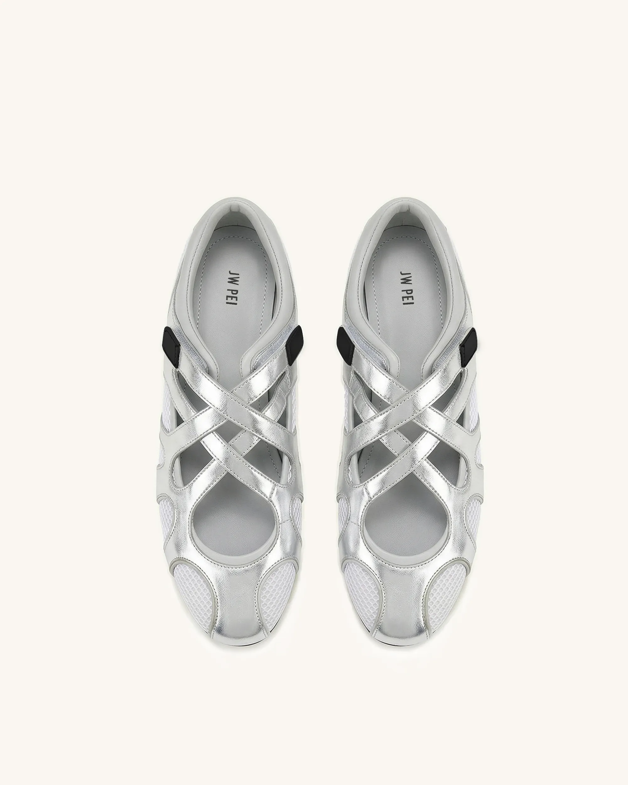 Thalia Mesh Panel Multi-Strap Ballet Flats - Silver sold by JW PEI product image thumbnail 2