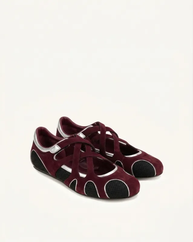 Thalia Mesh Panel Multi-Strap Ballet Flats - Burgundy made by JW PEI