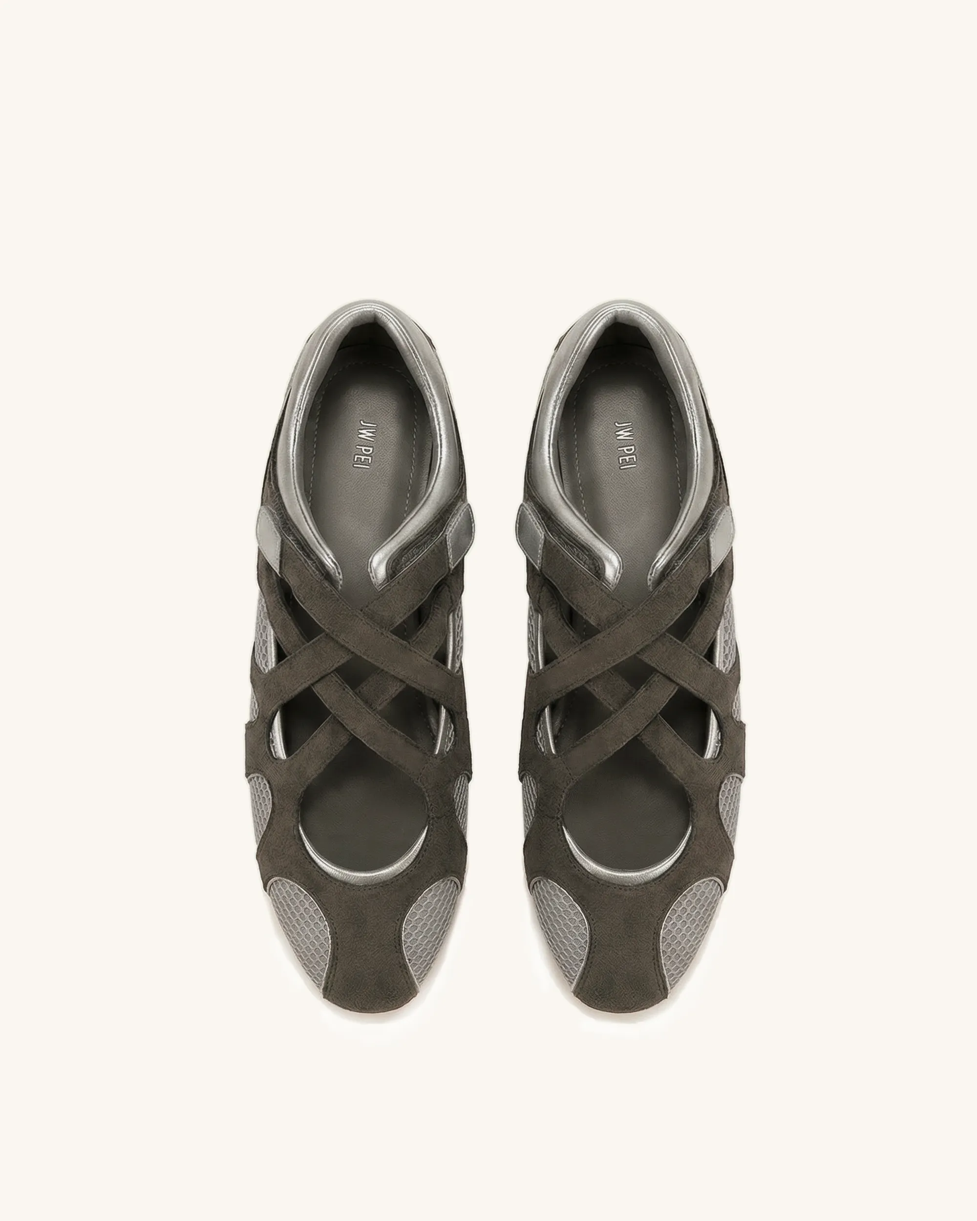 Thalia Mesh Panel Multi-Strap Ballet Flats - Dark Grey sold by JW PEI product image thumbnail 2