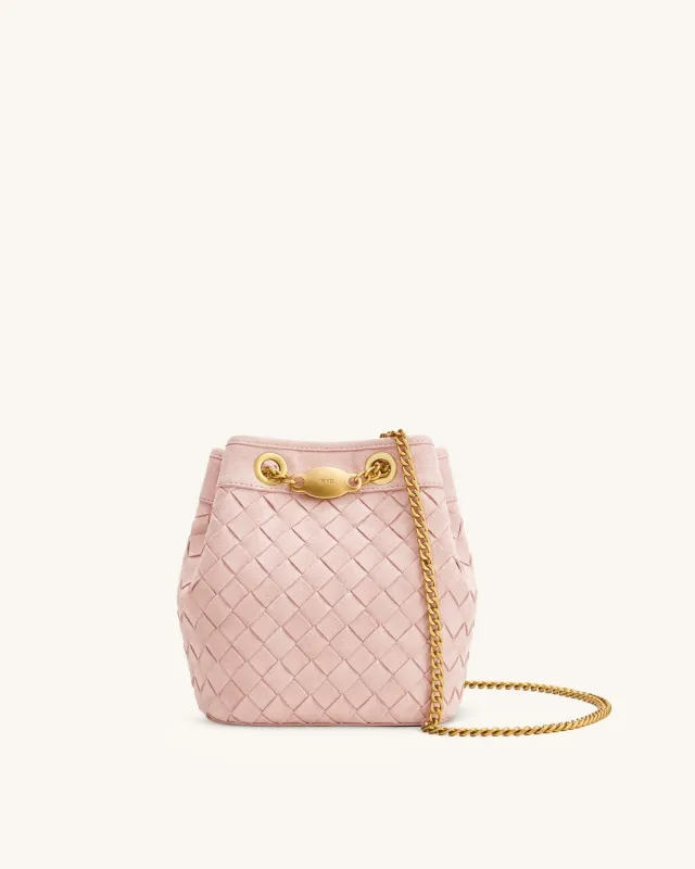 Yara Faux Suede Hand-Woven Bucket Bag - Pink made by JW PEI