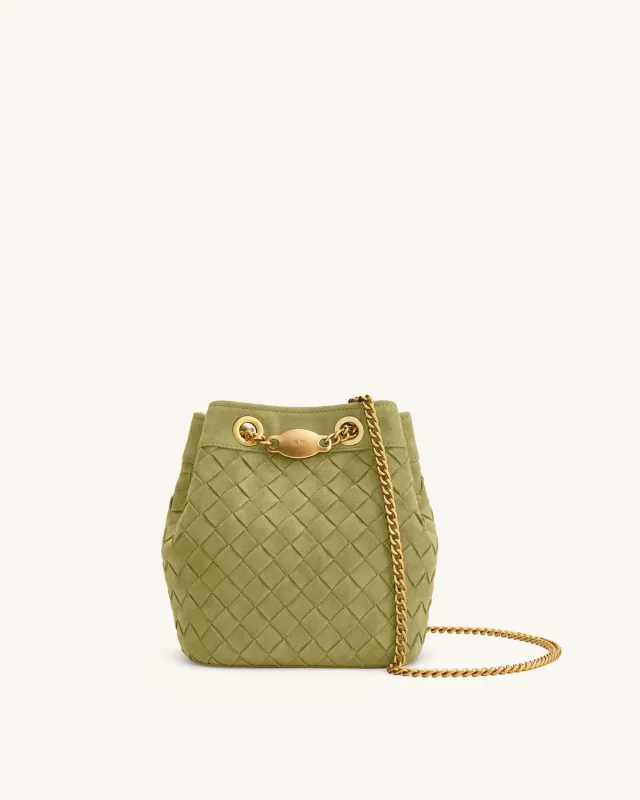 Yara Faux Suede Hand-Woven Bucket Bag - Green made by JW PEI