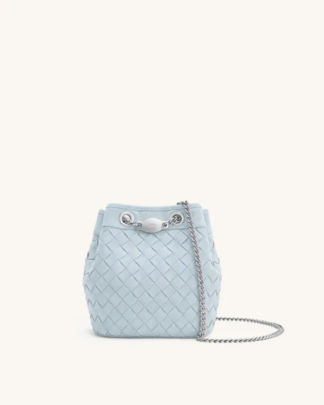 Yara Faux Suede Hand-Woven Bucket Bag - Blue made by JW PEI