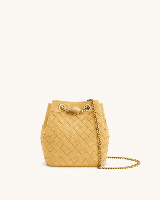 Yara Faux Suede Hand-Woven Bucket Bag - Yellow made by JW PEI