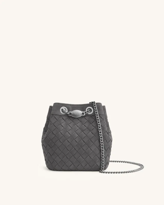 Yara Faux Suede Hand-Woven Bucket Bag - Dark Grey made by JW PEI