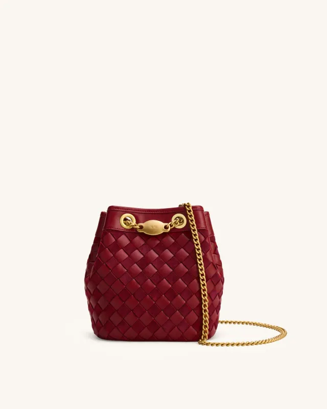 Yara Faux Suede Hand-Woven Bucket Bag - Dark Red made by JW PEI