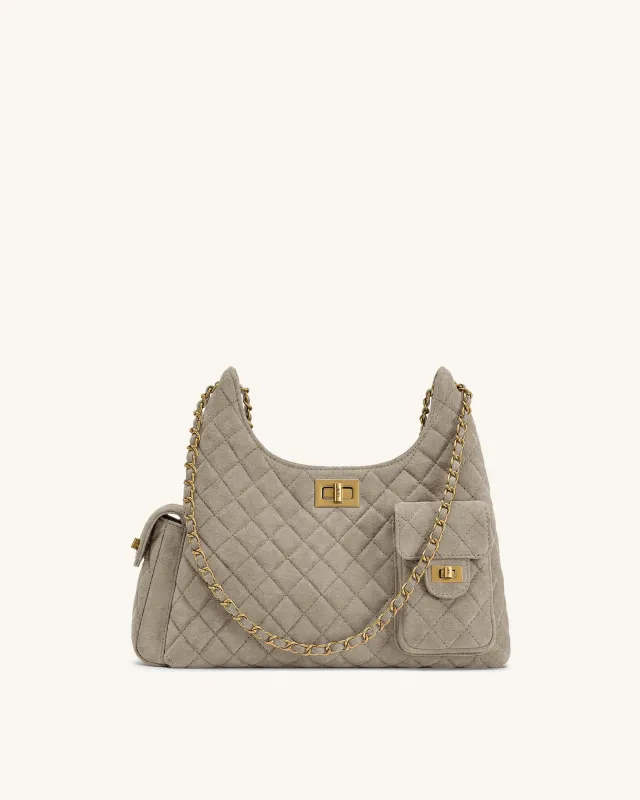 Vivian Faux Suede Quilted Shoulder Bag - Grey made by JW PEI