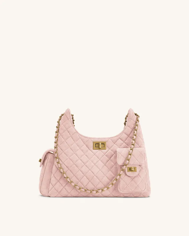 Vivian Faux Suede Quilted Shoulder Bag - Pink made by JW PEI