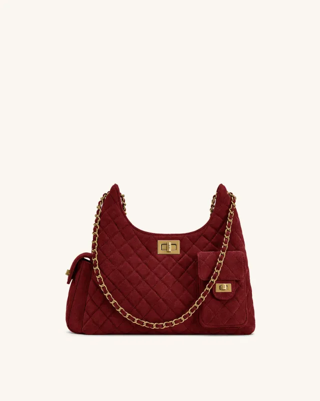 Vivian Faux Suede Quilted Shoulder Bag - Burgundy made by JW PEI