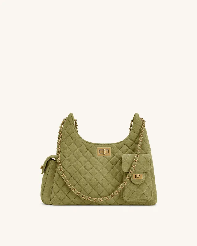Vivian Faux Suede Quilted Shoulder Bag - Olive made by JW PEI
