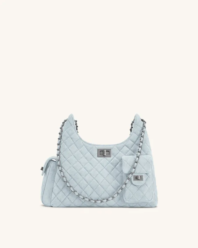 Vivian Faux Suede Quilted Shoulder Bag - Light Blue made by JW PEI