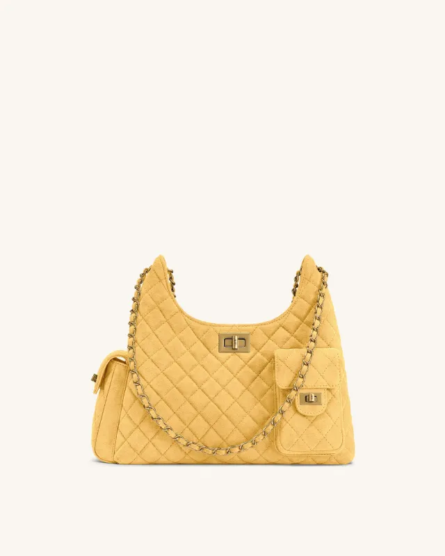 Vivian Faux Suede Quilted Shoulder Bag - Yellow made by JW PEI