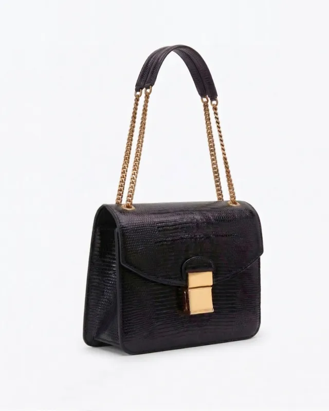 Lizard-Embossed Chain Shoulder Crossbody Bag - Black made by JW PEI