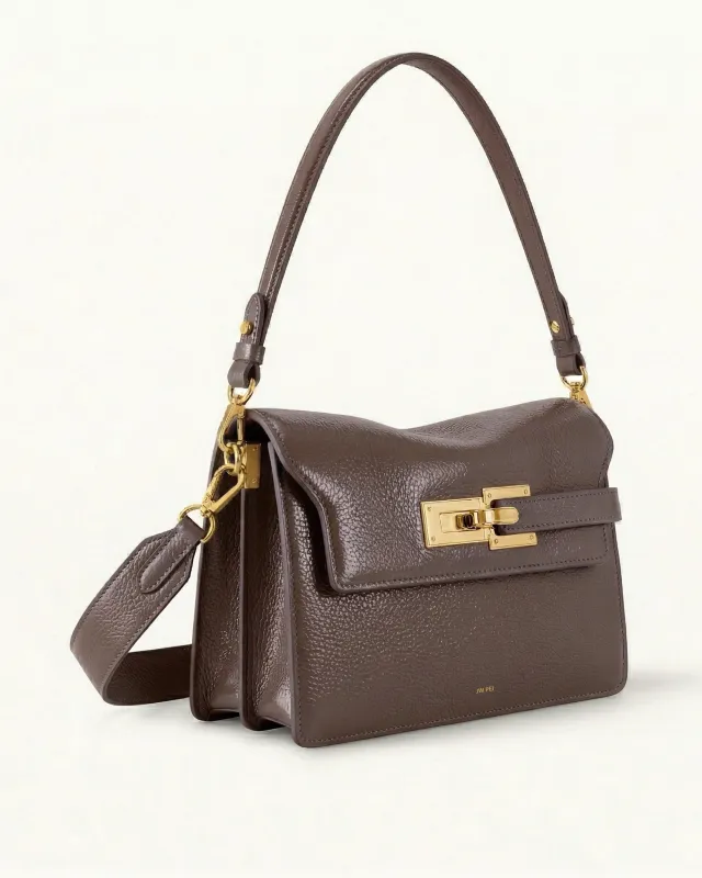 Mila Strap Metal Buckle Pebbled Shoulder Bag - Brown made by JW PEI