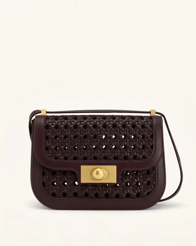 Ava Woven Turn-Lock Structured Shoulder Bag - Brown made by JW PEI