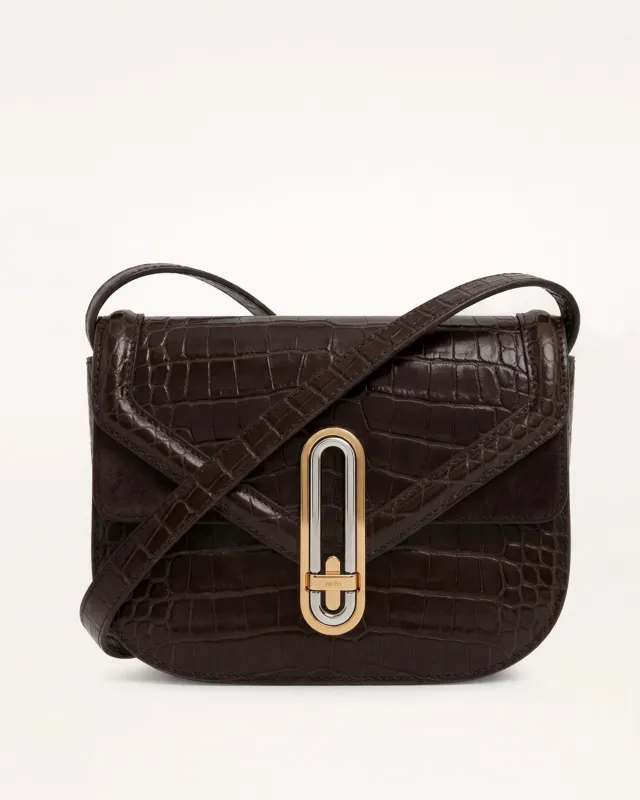 Ava Croc-Embossed Faux Suede Flap Shoulder Bag – Brown made by JW PEI